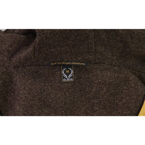 La Merde Brown Herringbone Hooded Bomber Jacket Coat Men's Medium - Picture 8 of 9